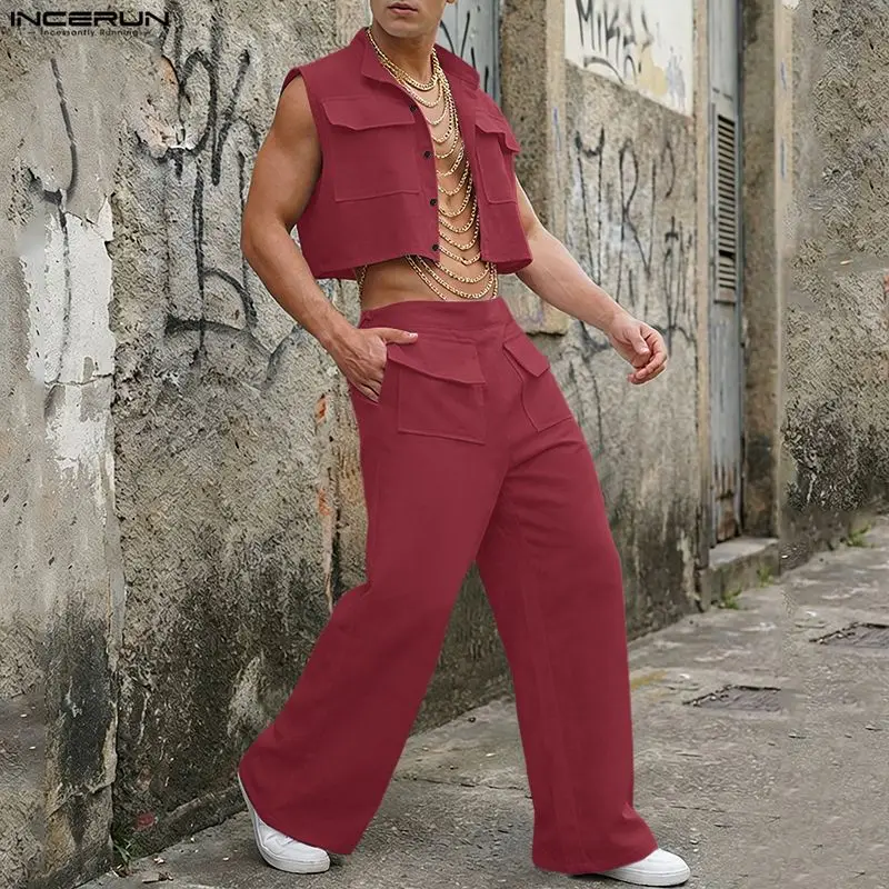 Summer Clothing Line - Мужской комплект INCERUN: однотонные укороченные топы
