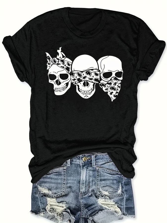 Summer Clothing Trends For Women 2026 - Футболка с рисунком Happy Cartoon Skull,