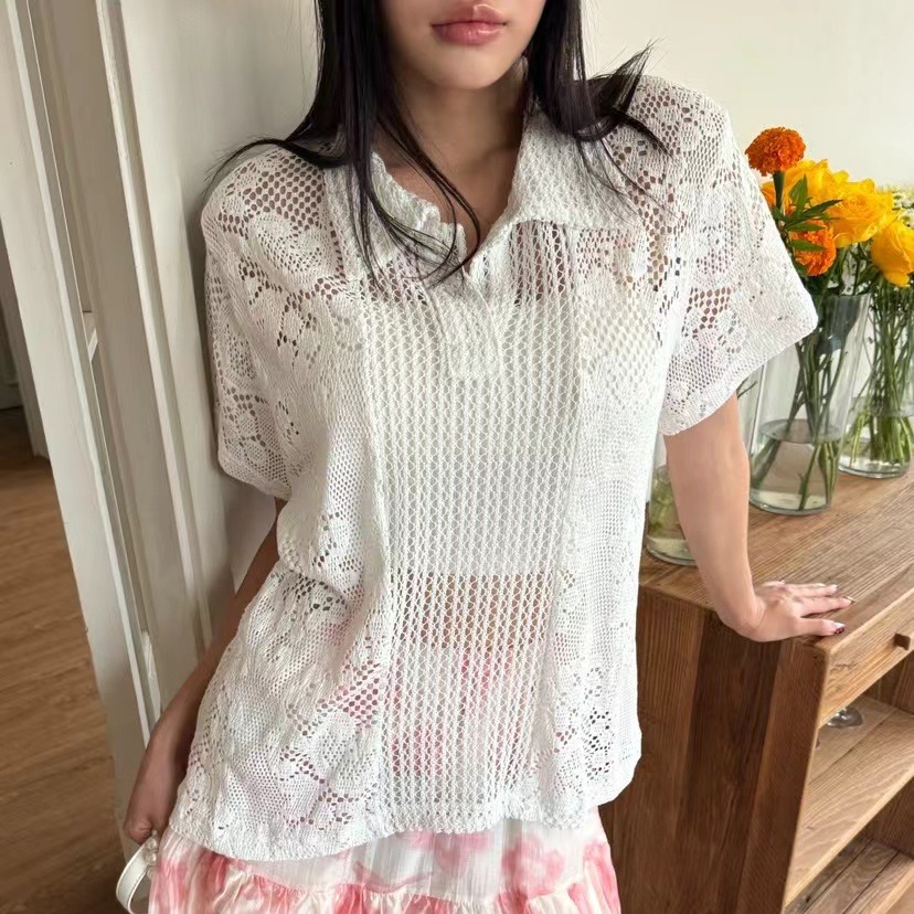 Ретро-рубашка с кружевным воро – обзор и цена Summer Clothing Online Shopping